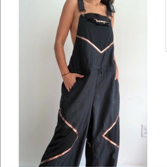 Champion Pants - Champion black bib overalls jumpsuit rose gold XL